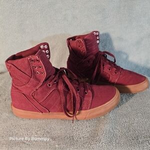 Supra Skytop 001 (or Muska 001) high-top skate shoes in burgundy-maroon colorway